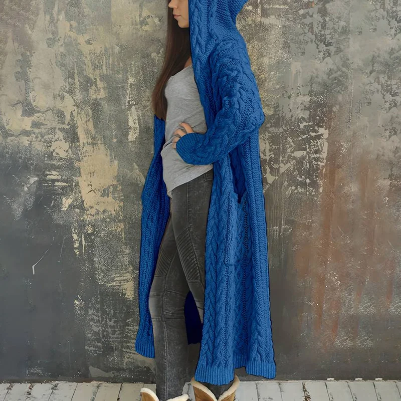 Women'S Solid Color Hooded Knitted Cardigan