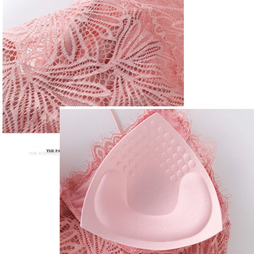 Women Hollow Out Bralette Solid Beauty Back Lace Underwear Sexy Vest Female Add pad Wireless Bra Seamless Lingerie Transparent