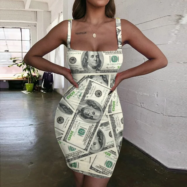 Dollar Money Vestido Sexy America Ladies Dresses