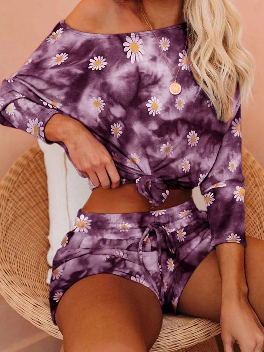 Tie Dye Daisy Printed Shorts Suit