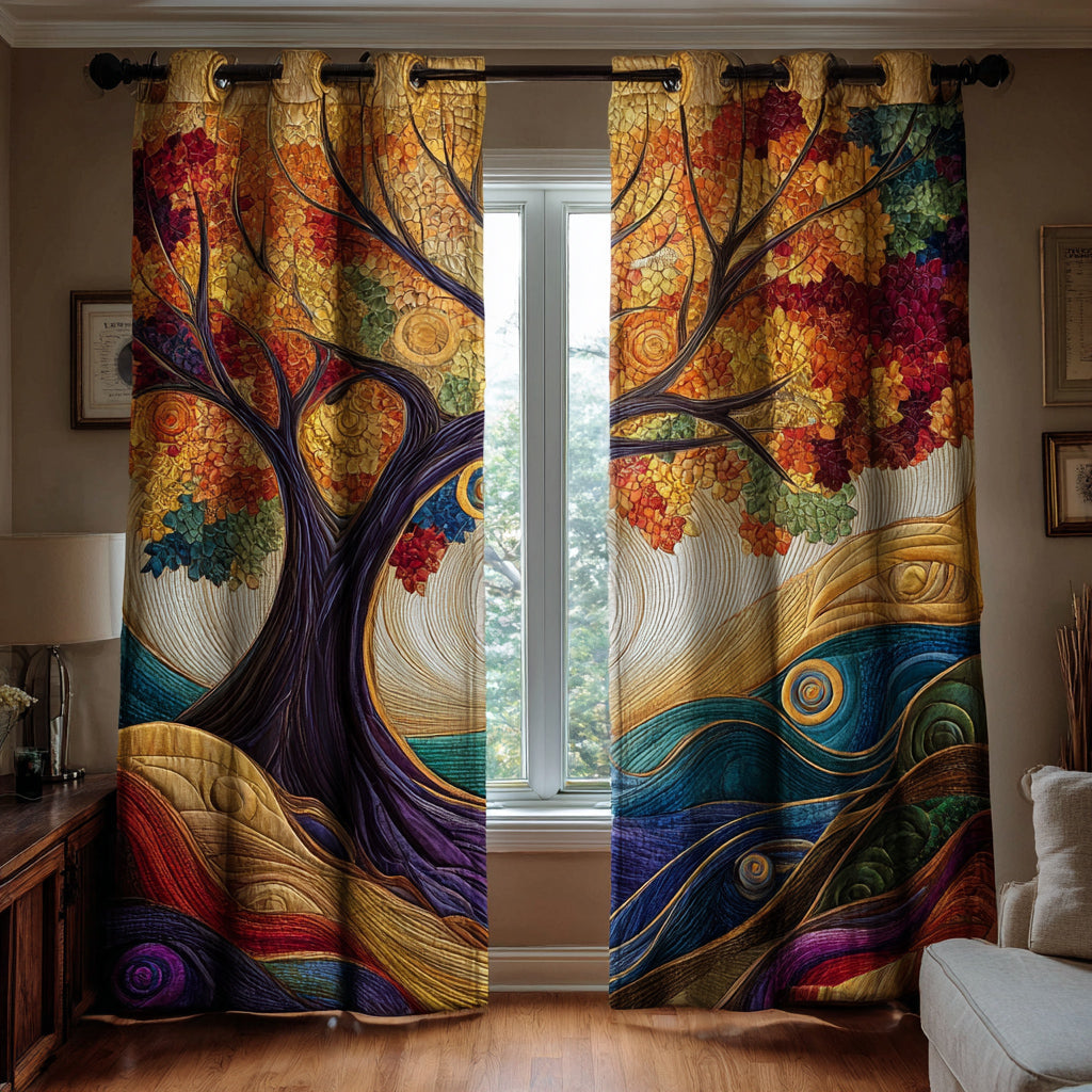 Autumn Tree of Life Printed Quilted  Curtains NCU0HH1057