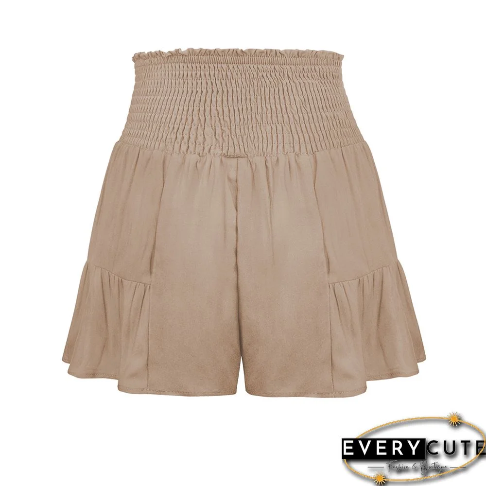 Khaki Ruffle Hem Tie Waist Wide Leg Culotte