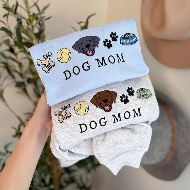 Dog Mom Personalized Dog Portrait Embroidered Sweatshirt T-Shirt Hoodie