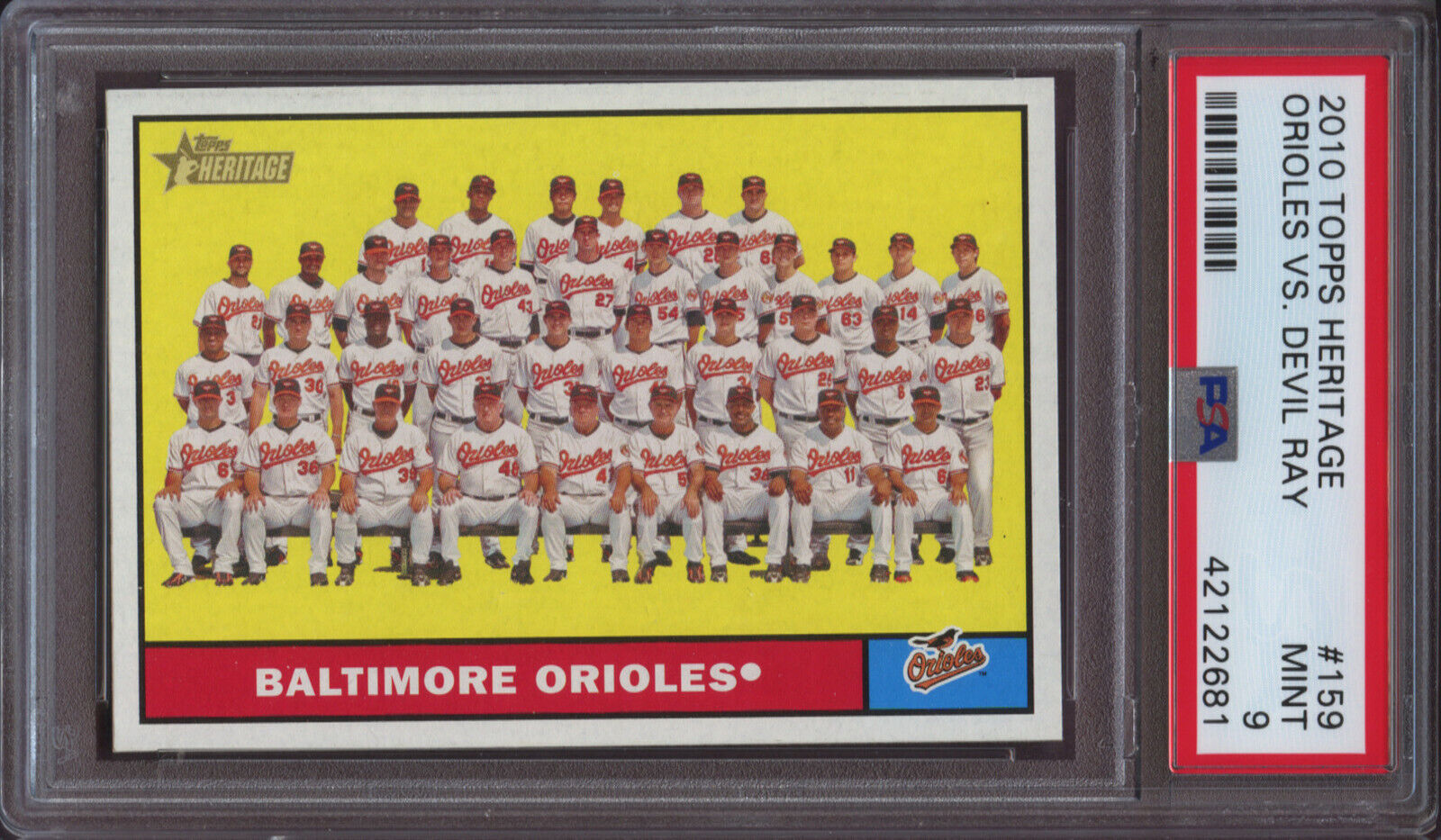 2010 Topps Heritage 159 Baltimore Orioles Team Picture PSA 9 Mint Centered