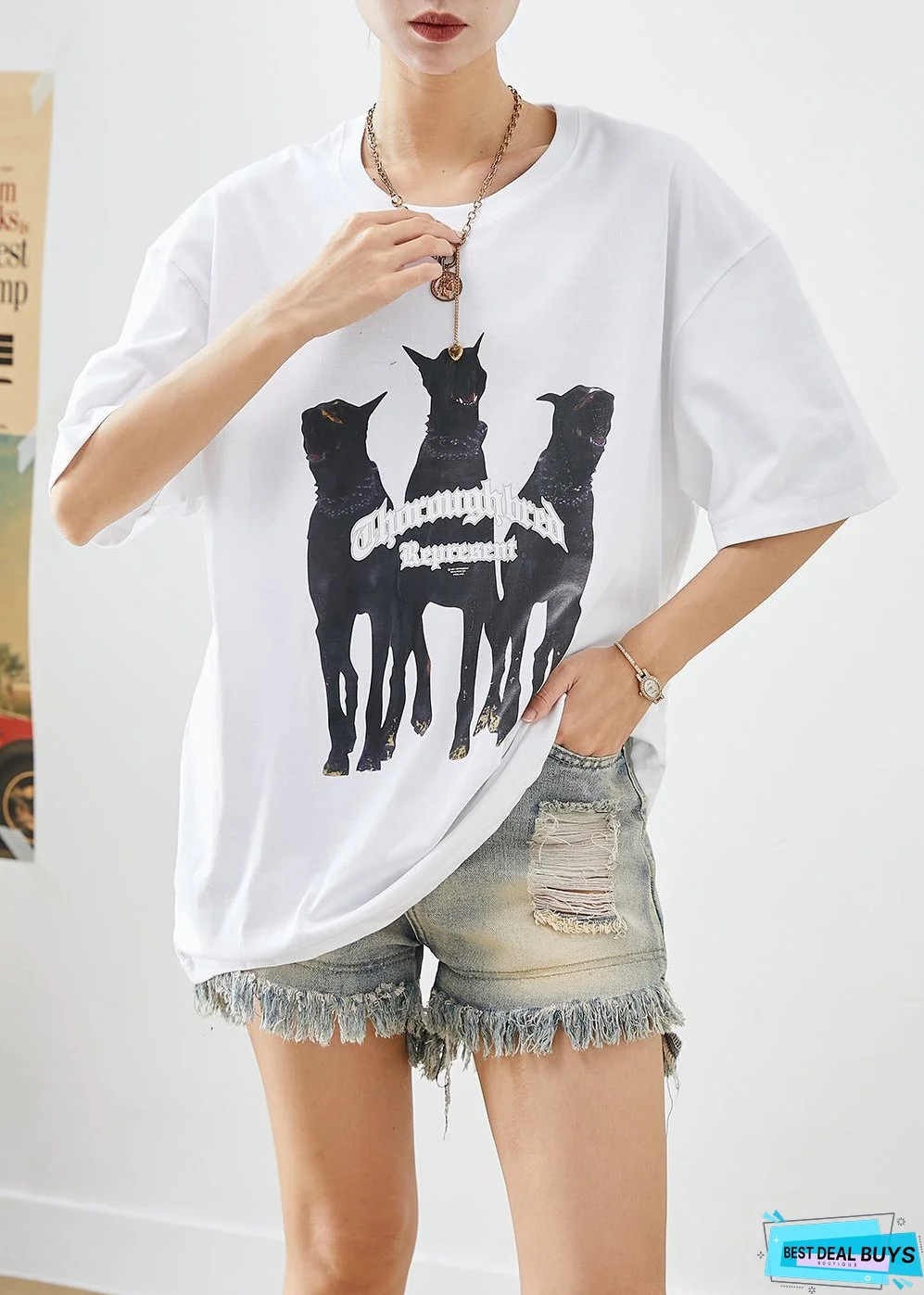 White Print Cotton Tanks Oversized Summer