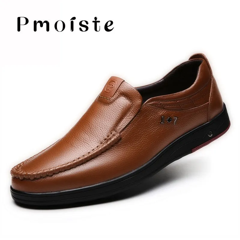 2020 New Real Leather Men's Casual Shoes Flats Formal Dress Shoes Nonslip Slip on Black Mens Loafers Breathable Male Footwear