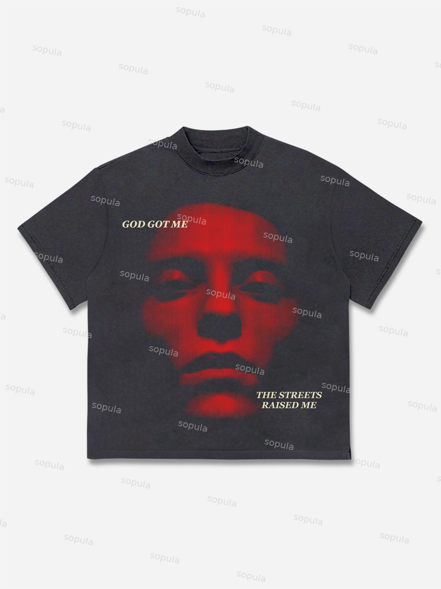Sopula Blurred Network Portrait Graphic Cotton T-shirt - SOPULA