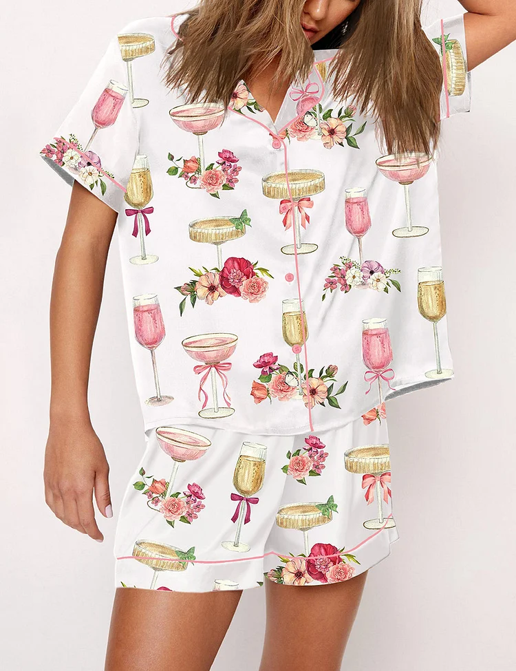 Women's Valentine Petals & Prosecco Watercolor Pajama Set