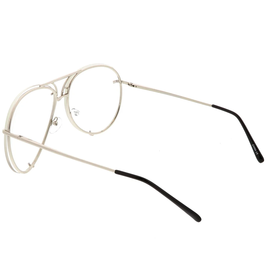 Oversize Rimless Aviator Glasses Unique Nose Piece Clear Lens 67mm