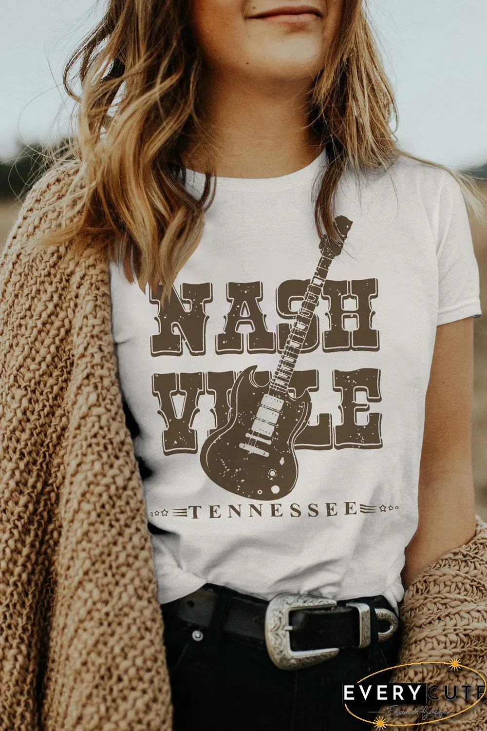 White NASHVILLE Country Music Theme Graphic Tee