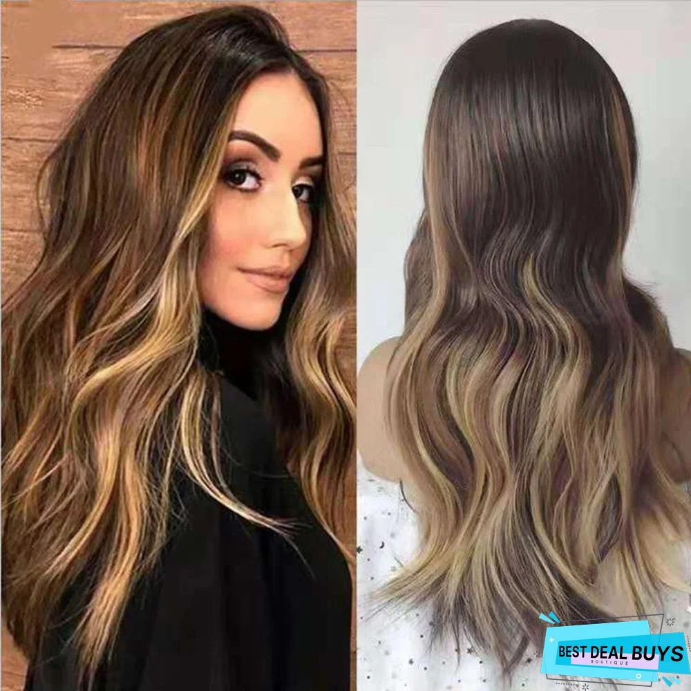 Wavy Curly Hair Women's Wig Headgear Brown Long Curly Hair Headgear