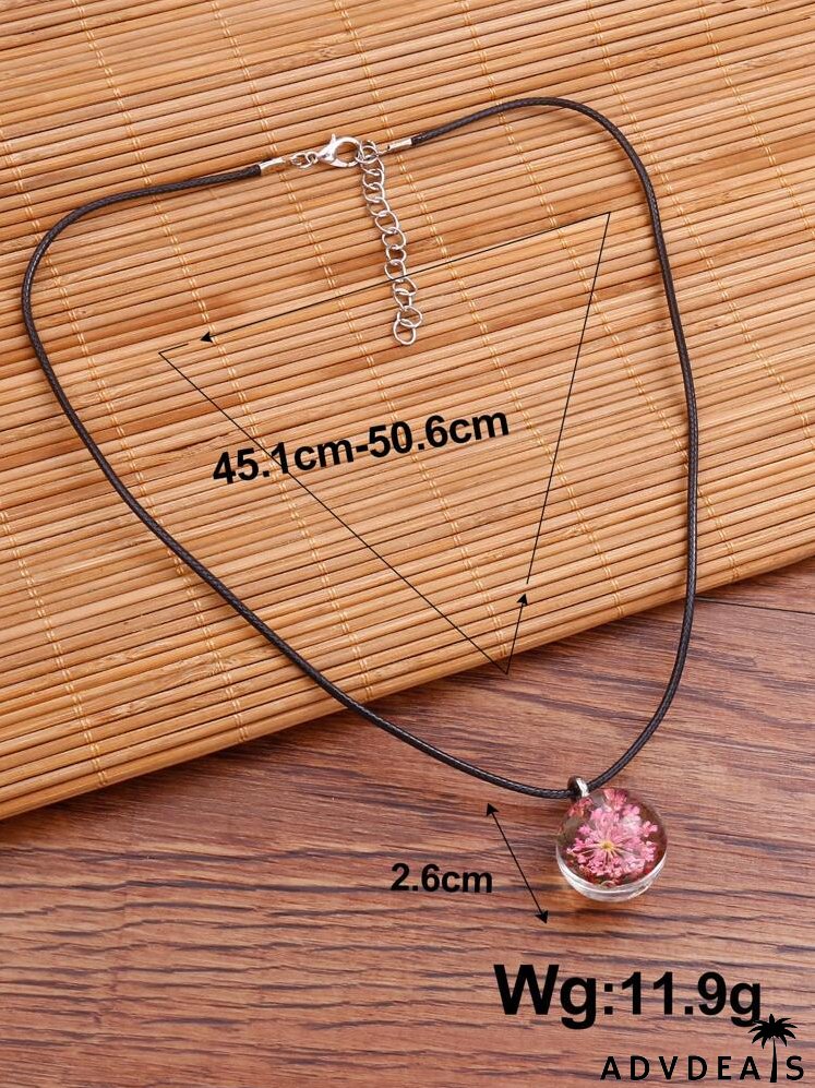 Dried Flower Decor Round Pendant Necklace