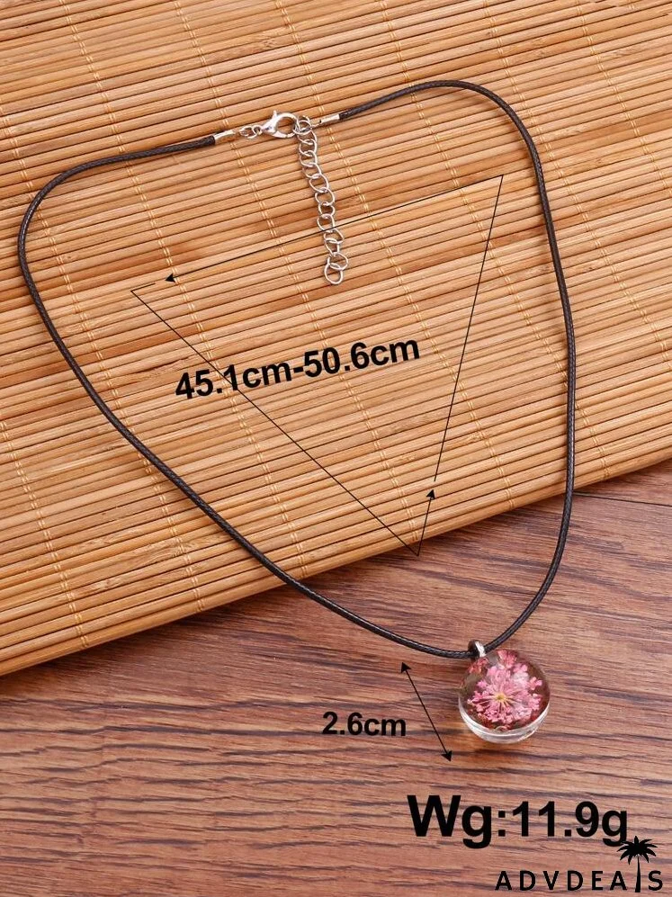 Dried Flower Decor Round Pendant Necklace