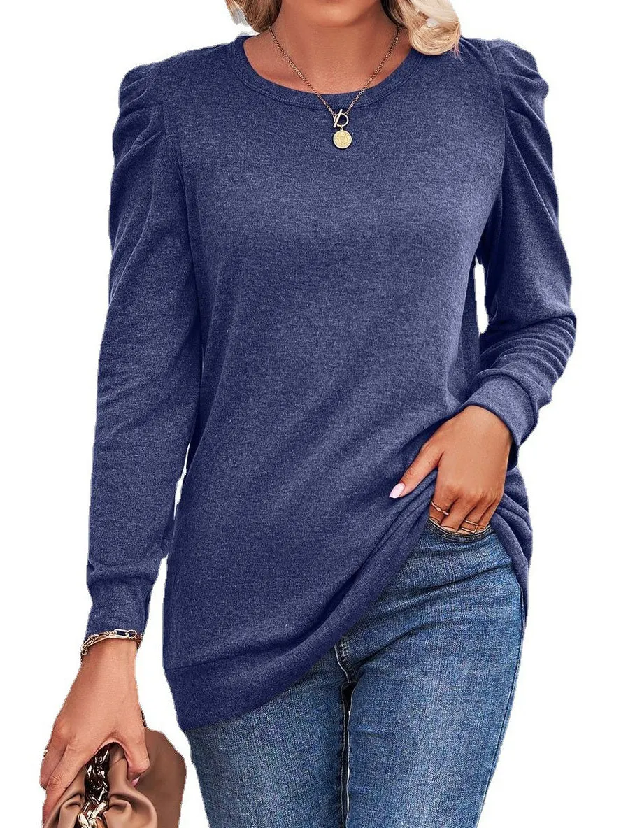 Women's Solid Color Scoop Neck Long Sleeve Top