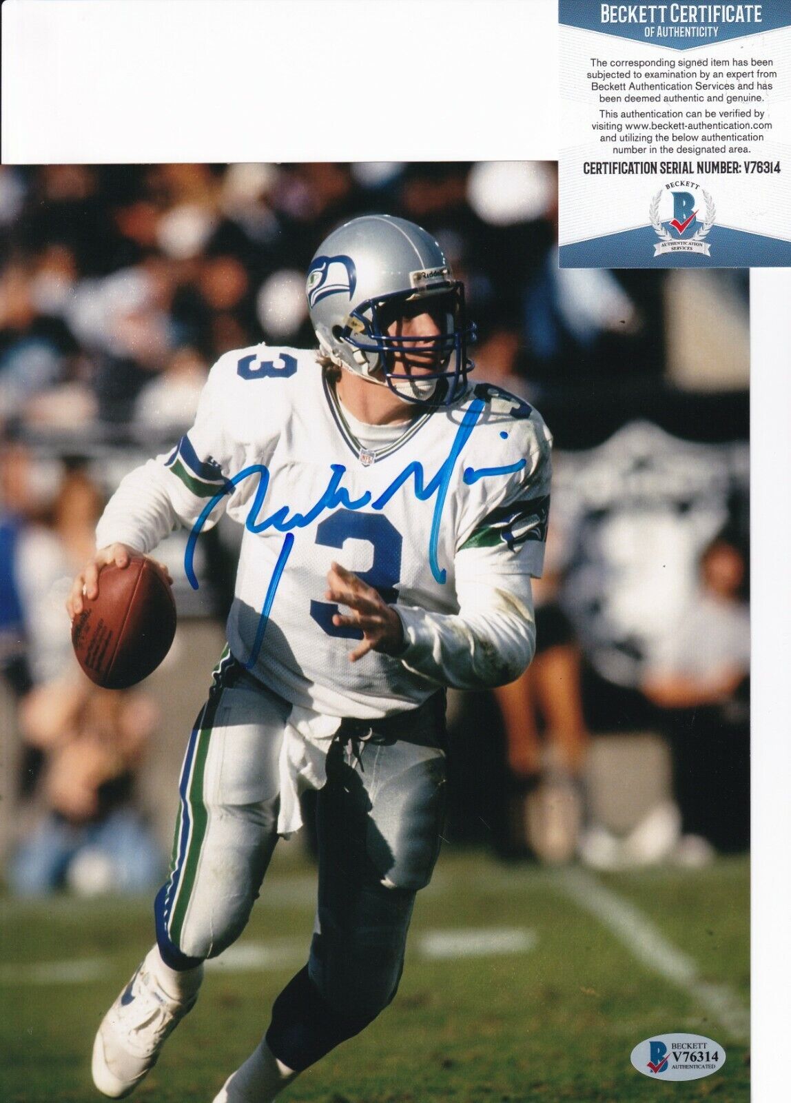 RICK MIRER signed (SEATTLE SEAHAWKS) Football 8X10 Photo Poster painting BECKETT BAS V76314