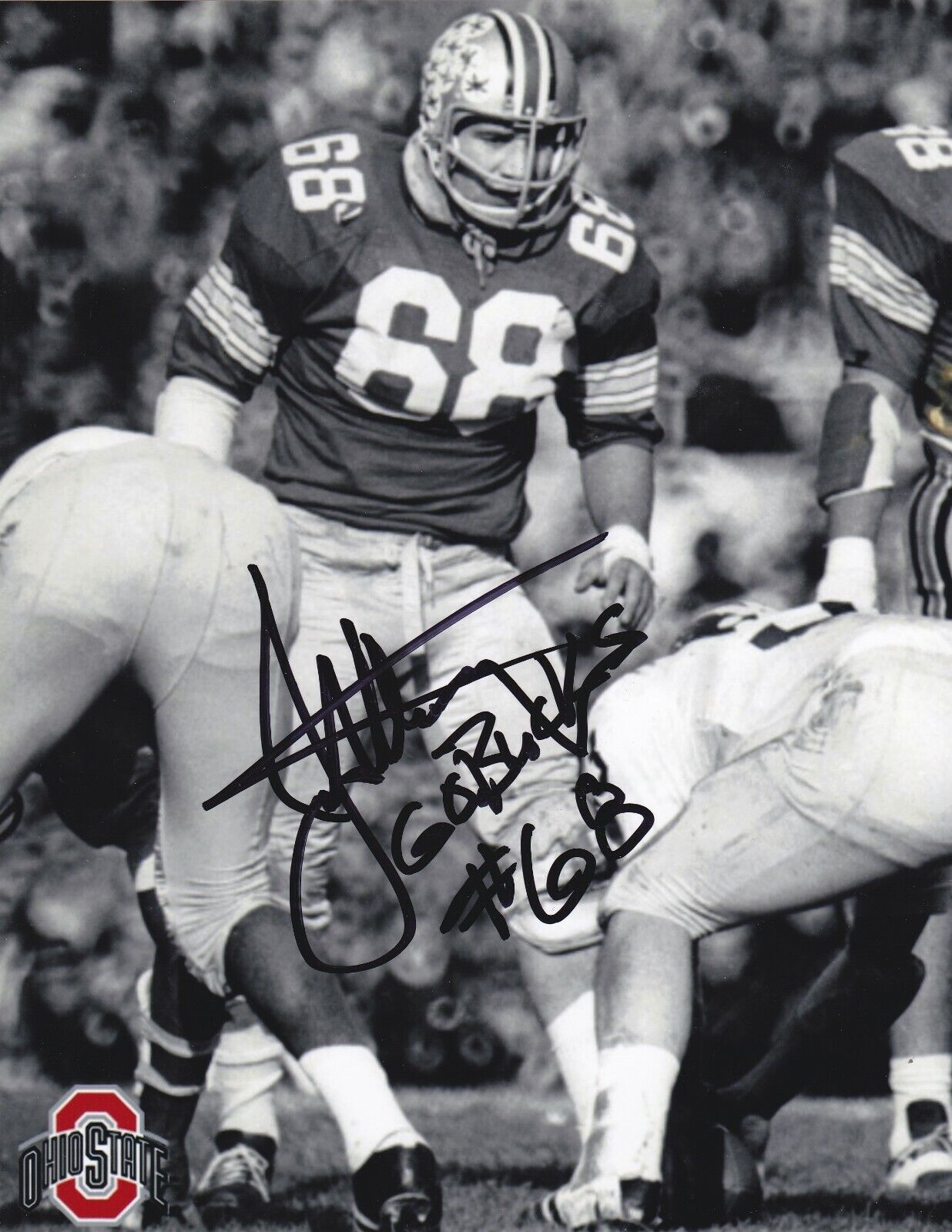 Jim Stillwagon signed 8x10 Ohio State B&W Photo Poster painting #4 (Dec)