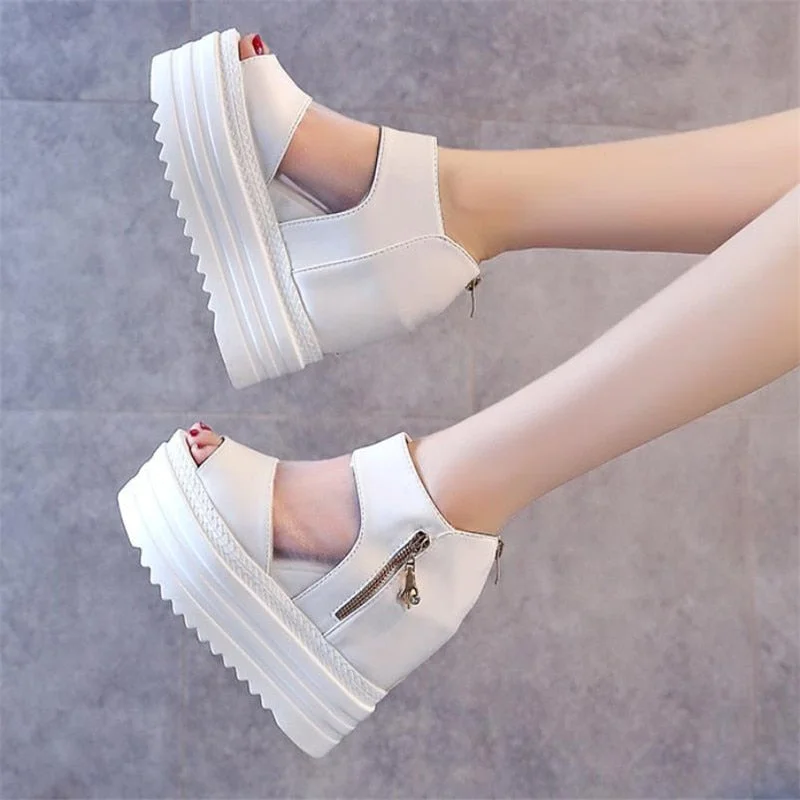European Wedges with High-heeled Sandals Muffin Thick-bottom Fish Mouth Shoes New Internal Increase Women's Shoes Cool Boots