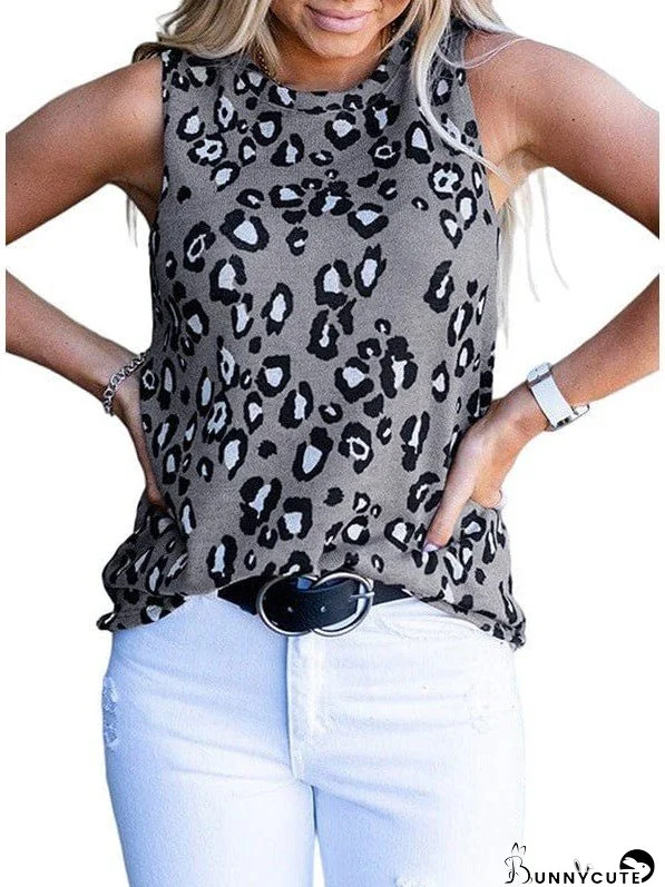 Leopard Print Sleeveless Camisole With Round Neck And Slim Fit