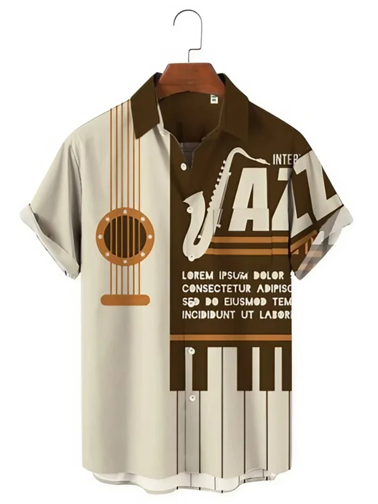 Broswear Musical Instrument Print Lapel Shirt