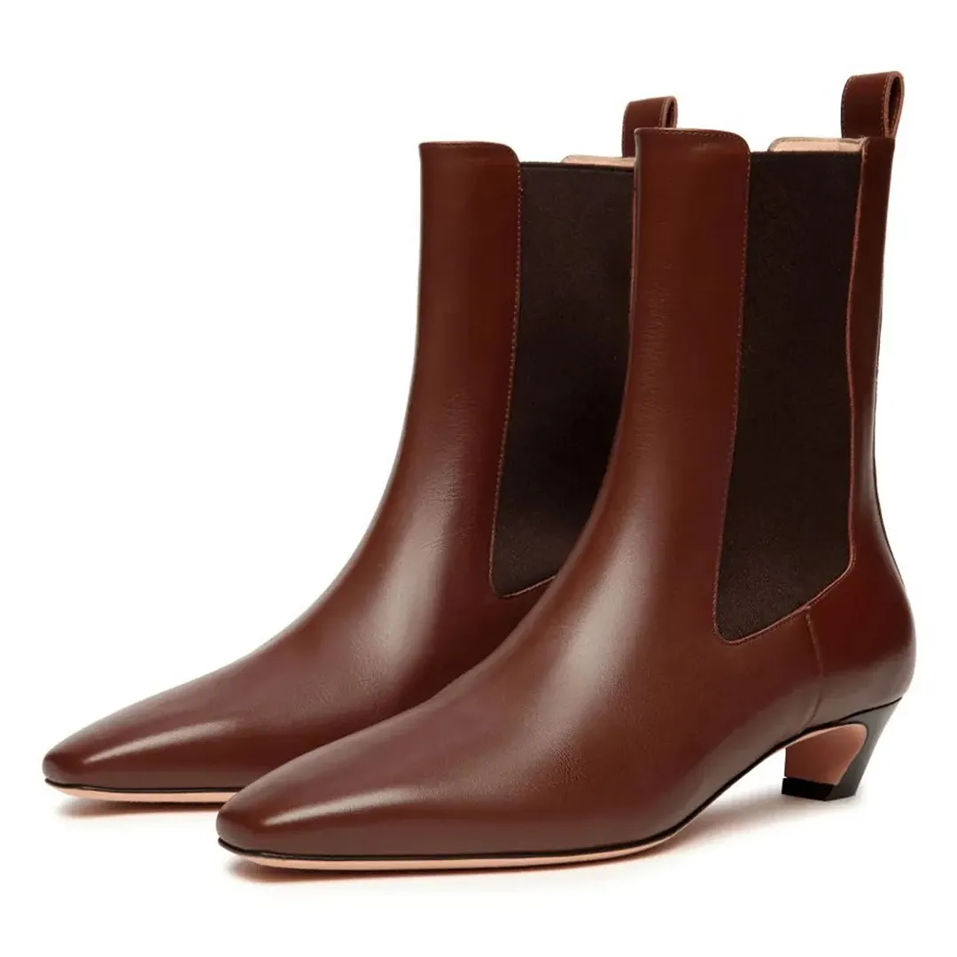 Classic Brown Slip On Pointed Toe Low Heel Cool Chelsea Boots