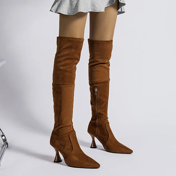 HUXM Pointed Toe High Heeled Suede Over The Knee Boots