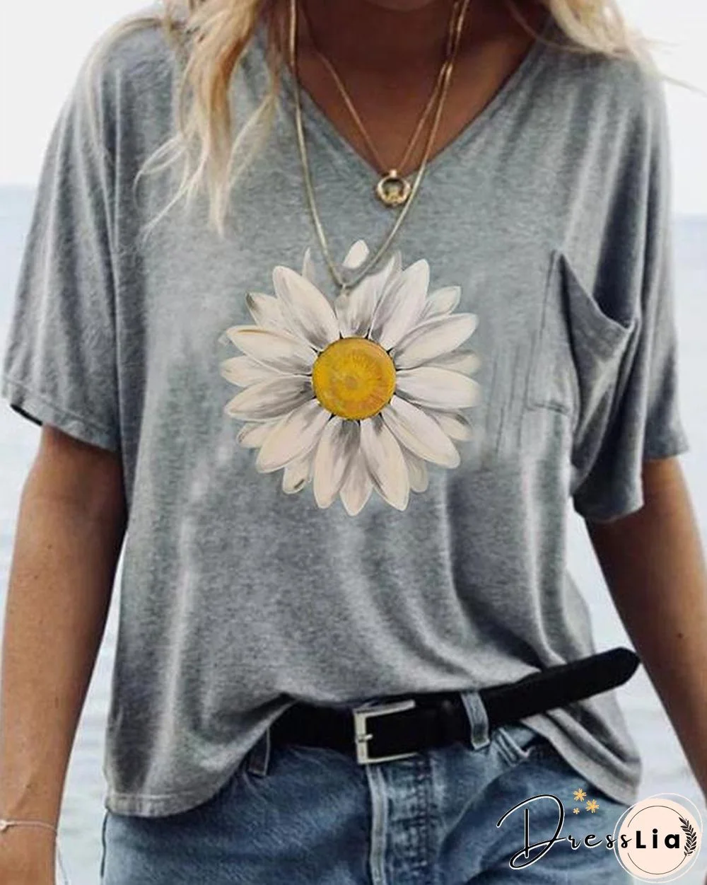 V Neck Printed Summer Short Sleeve Shirts & Tops
