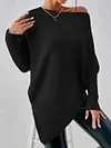Plain Black Boat Neck Long Sleeve Sweater