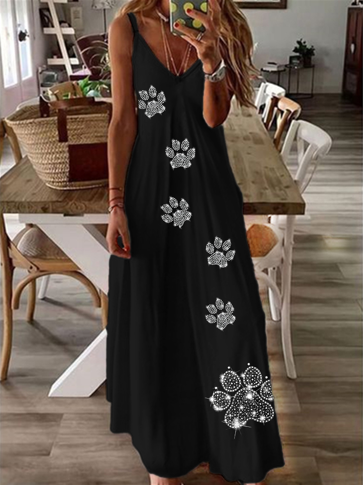 Lovely Paw Prints Glitter Art Cami Maxi Dress wearshes