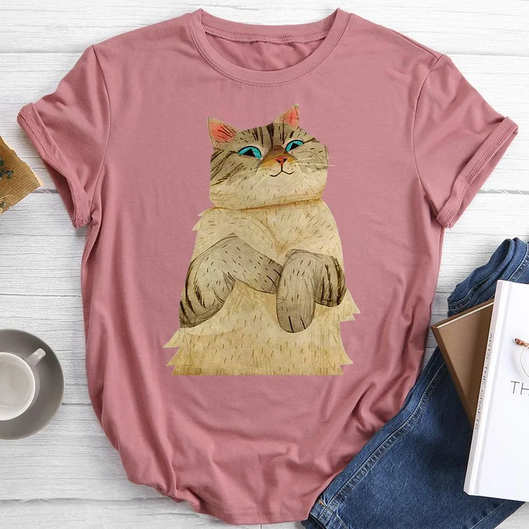 funny cat Round Neck T-shirt-0024249