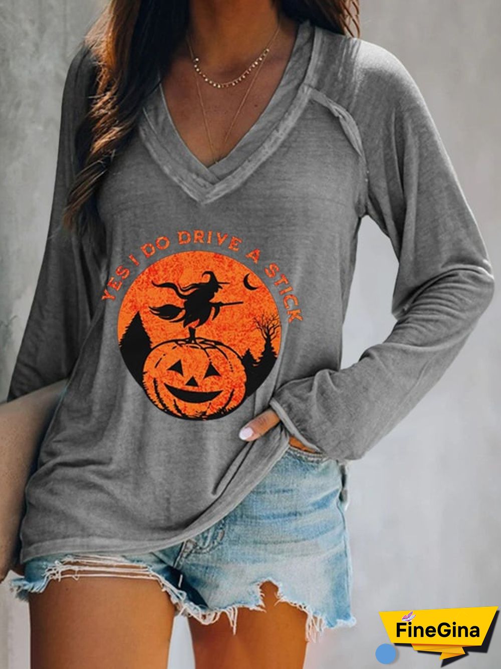Women's Yes I Do Drive A Stick Witch Print Casual T-Shirt