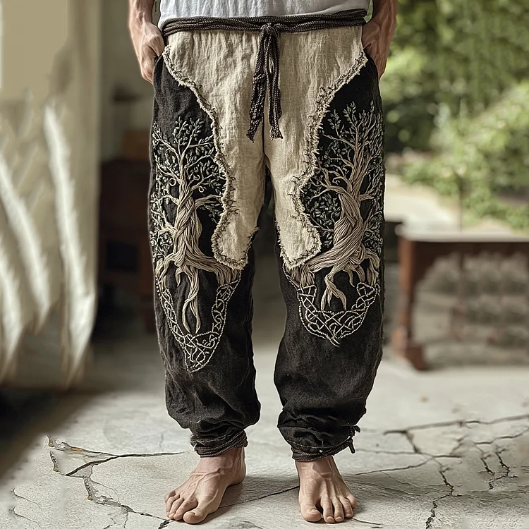 Men's Viking Tree Of Life Contrast Art Wide-leg Pants