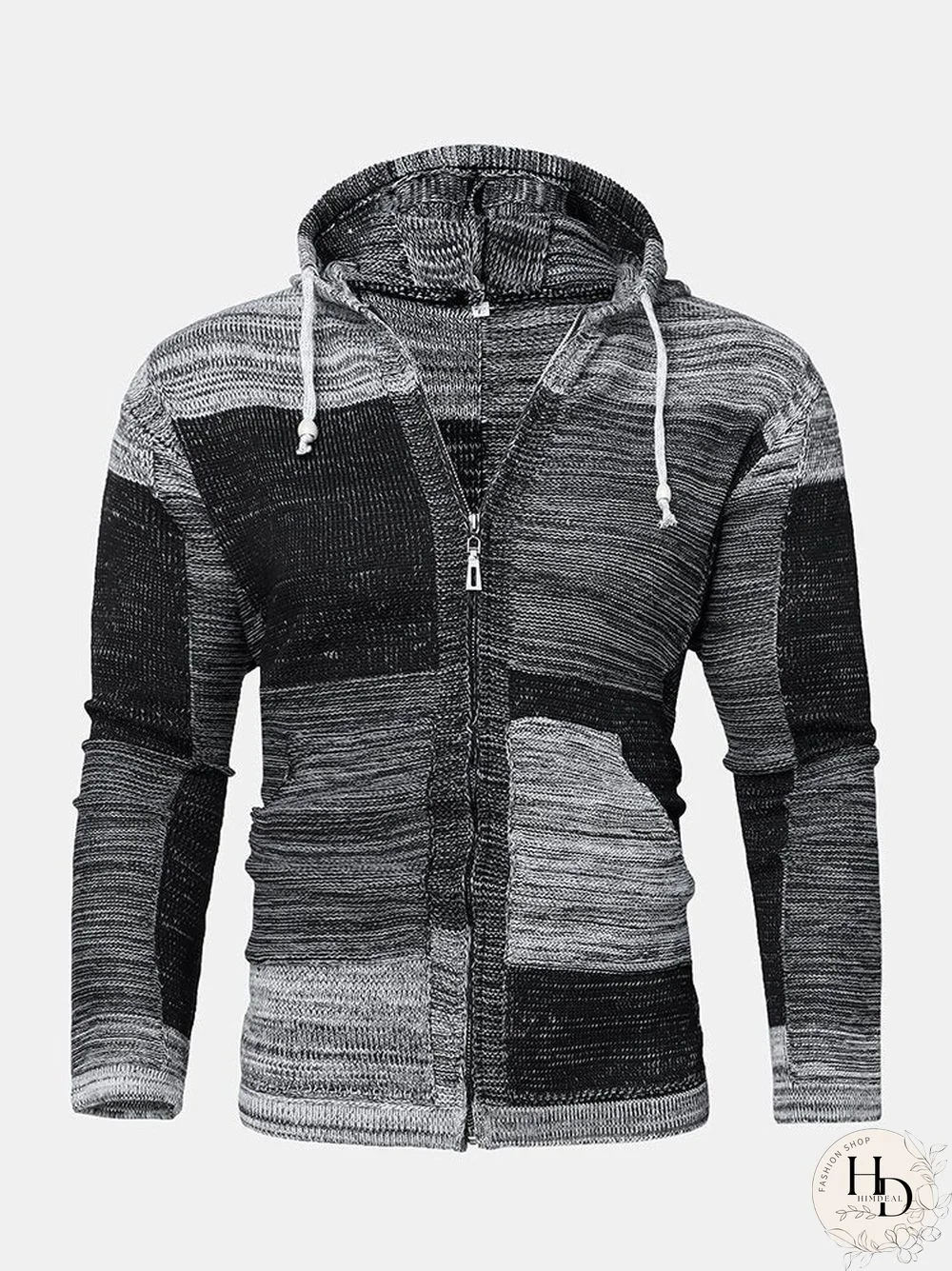 Splicing Men's Sweater with Knitted Hat