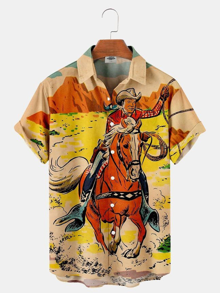 Men's western cowboy print shirt PLUSCLOTHESMAN
