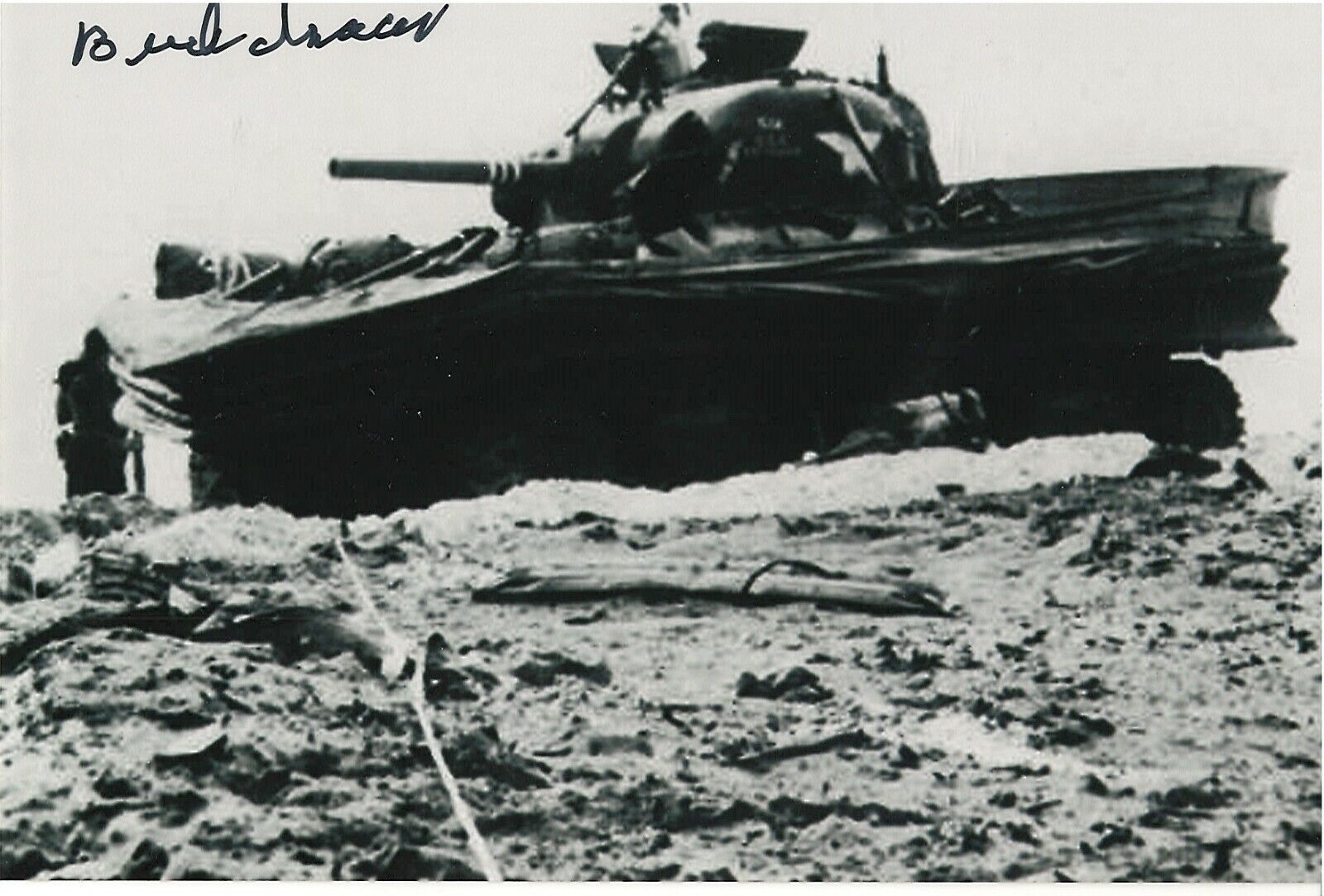 BUCK ISSACS 70TH TANK BATTALION D-DAY, HURTGEN, BULGE VETERAN RARE SIGNED Photo Poster painting