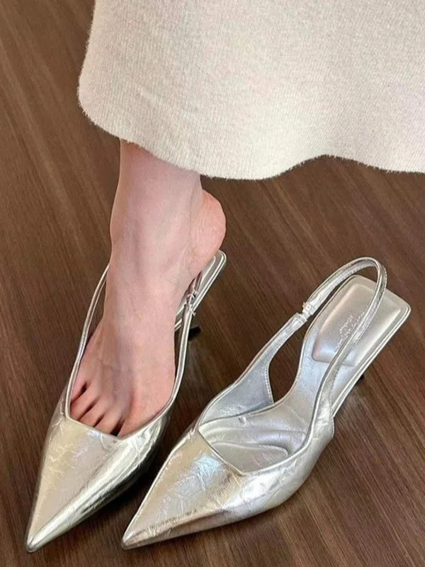 Belt Buckle Pointed-Toe Shiny Split-Joint Pumps Sandals Sling Shoes