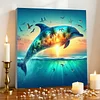 Framed Diamond Painting - Full Round Drill - Sunset Dolphin (25x25cm)
