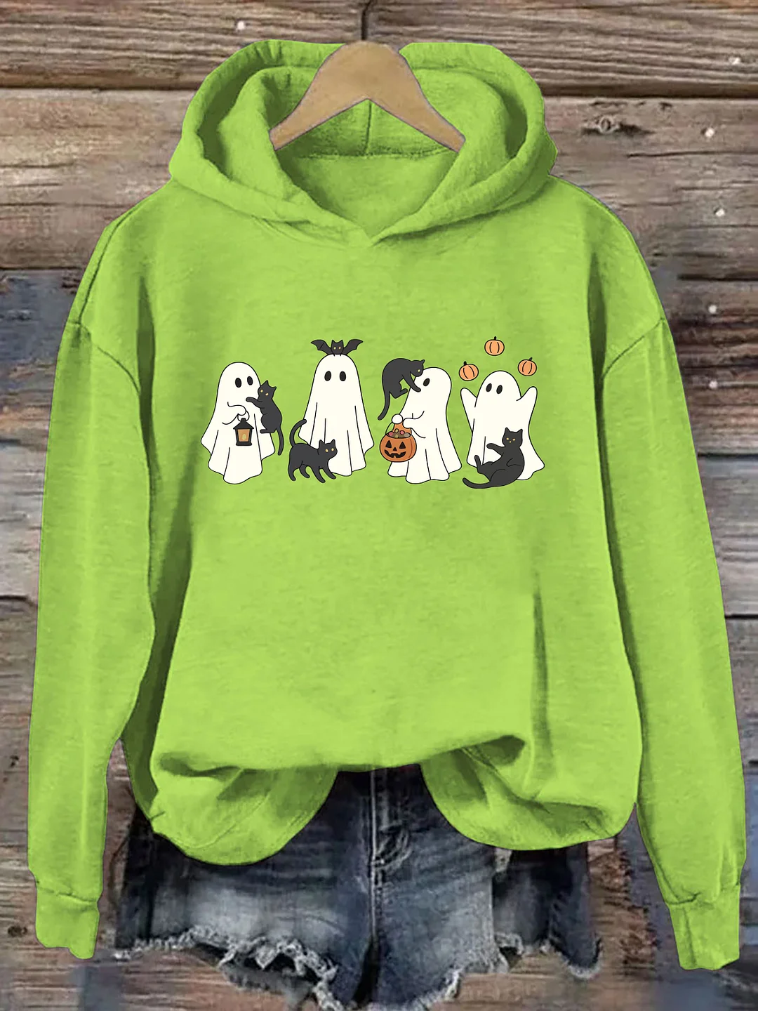 Vintage Halloween Ghost with Black Cats Hoodie