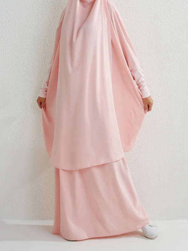 Muslim Batwing Sleeves Long Sleeves Solid Color High Neck Shirts Top + Skirts Bottom Two Pieces Set
