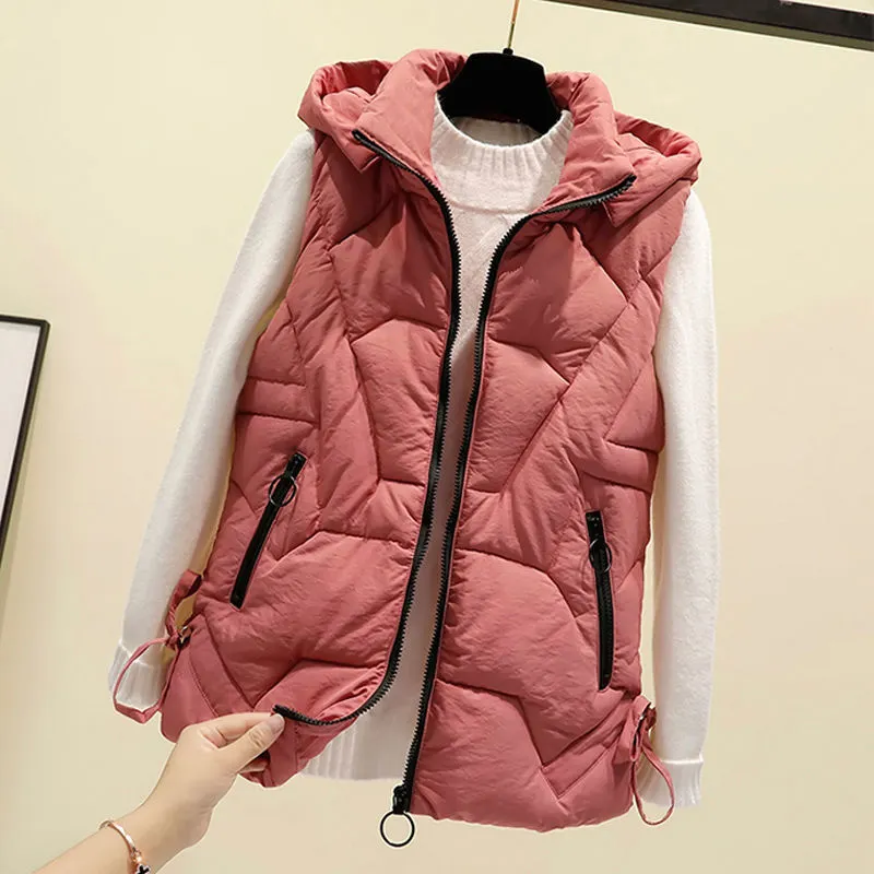 Uveng Hood Zip Up Waistcoat Women Spring Autumn Winter Fashion Casual Female Nice Warm Woman Vest Outerwear Cheap Wholesale