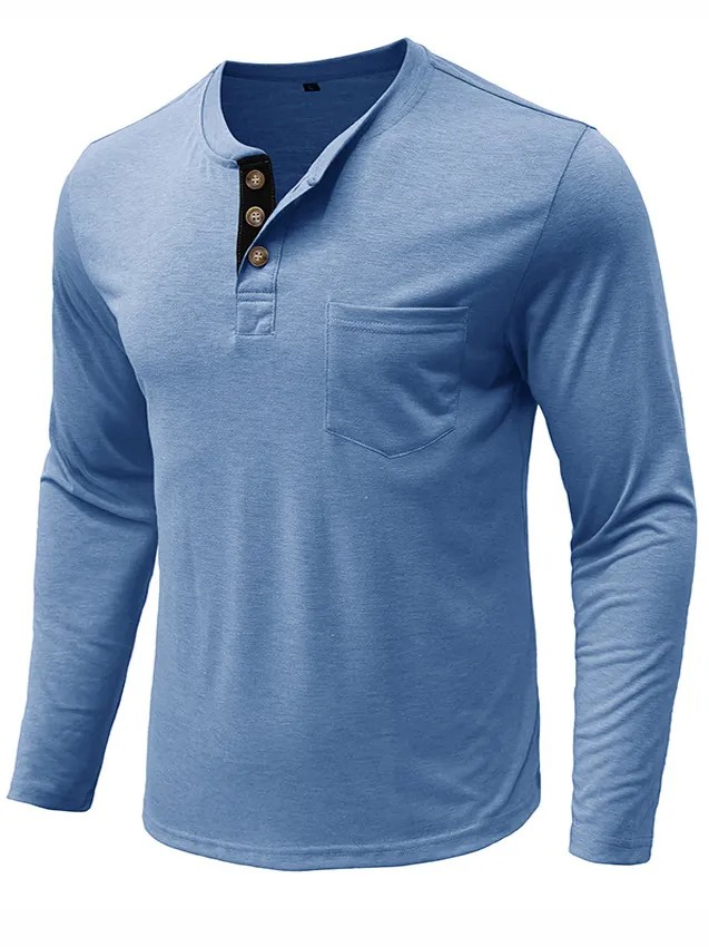 Men's Pocket Colored Cotton Bottoming Henley Top PLUSCLOTHESMAN