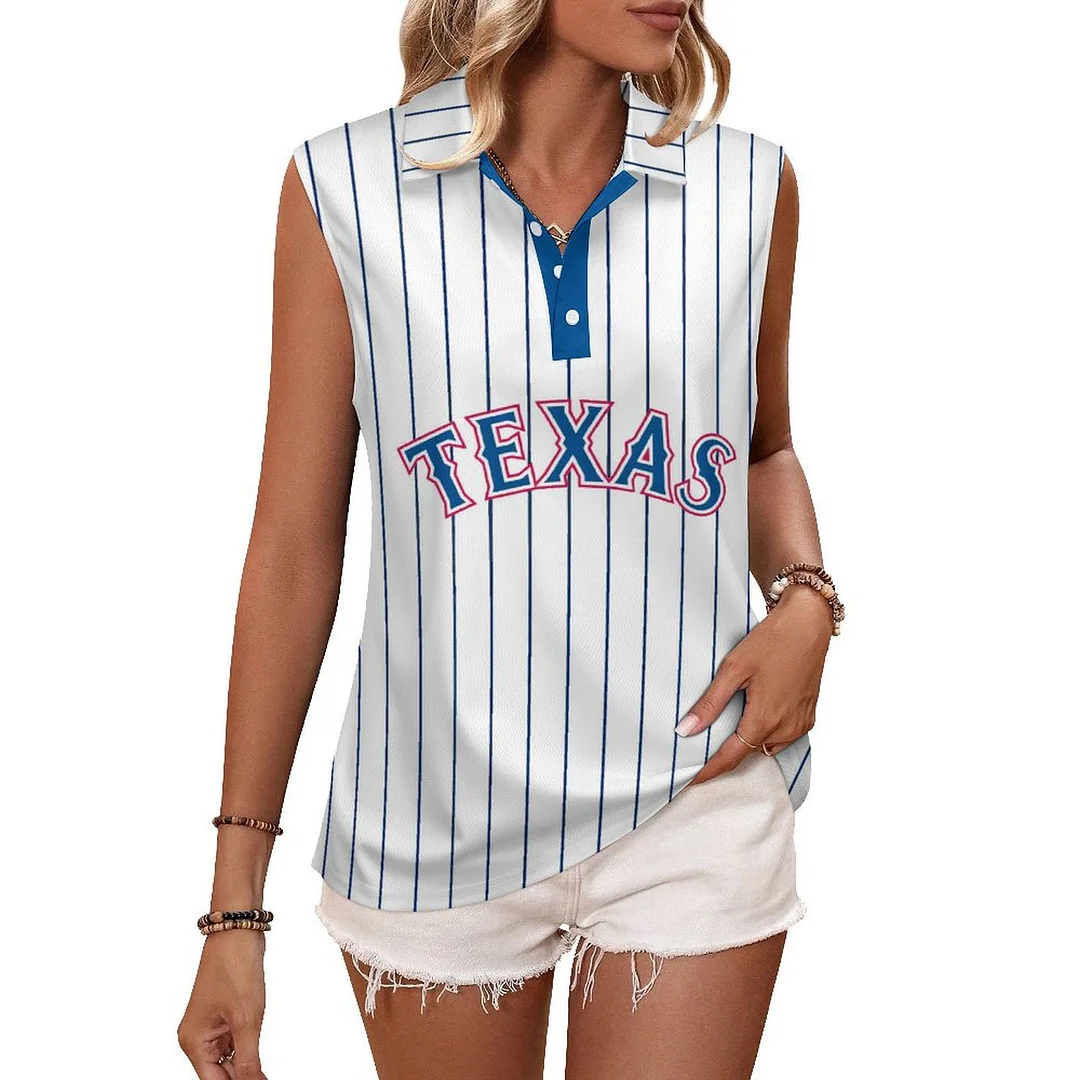 V-neck Sleeveless Casual POLO Shirt Tank Top for Women Printed with Pattern Striped, Blue, Red