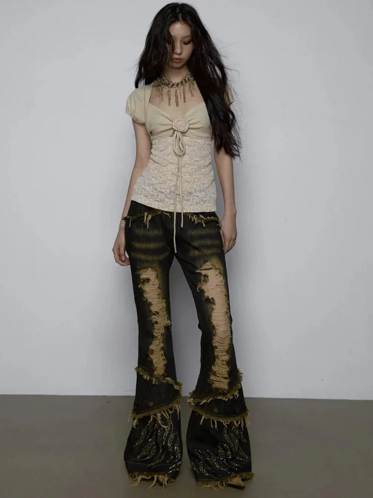 Brownm Rise Flare Jeans