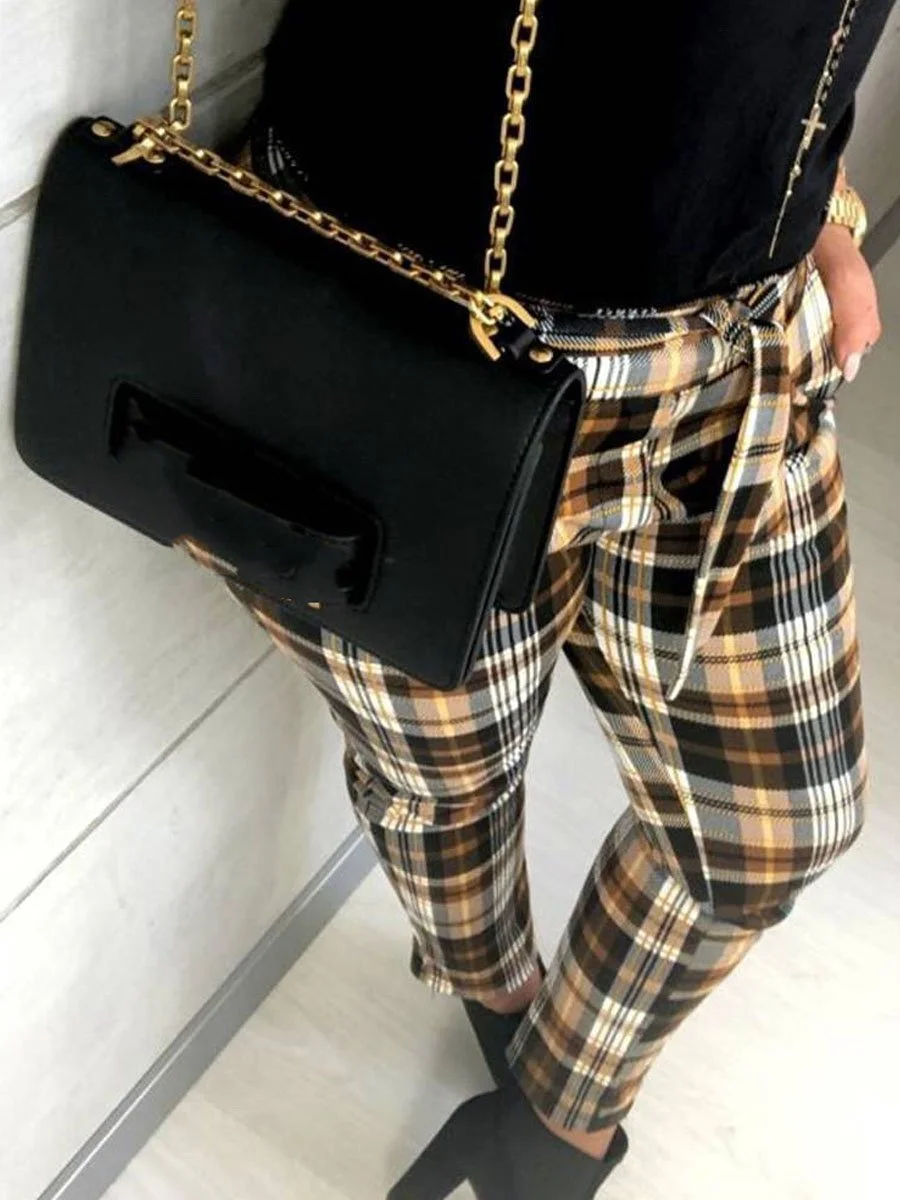 Check Printed Slim Pencil Pants