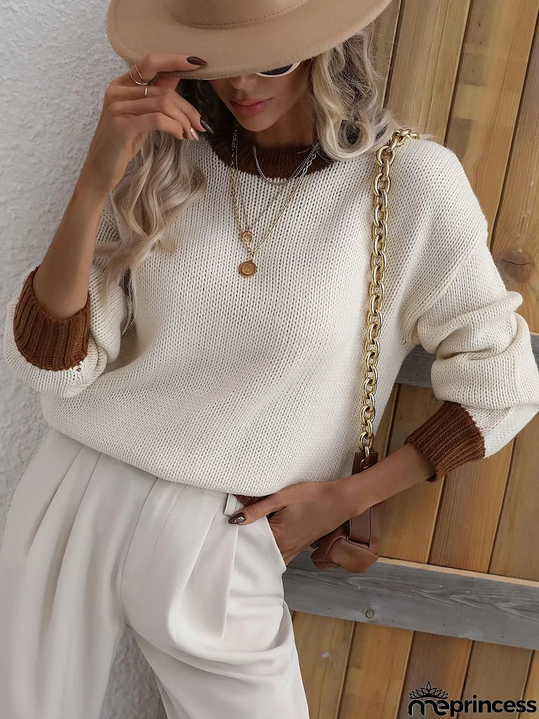 Contrast Trim Drop Shoulder Pullover Sweater