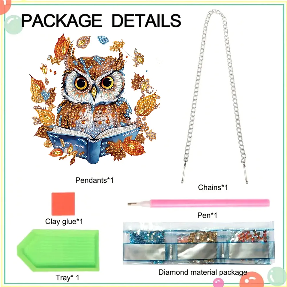 DIY Autumn Owl Special Shape Diamond Painting Hanging Pendant
