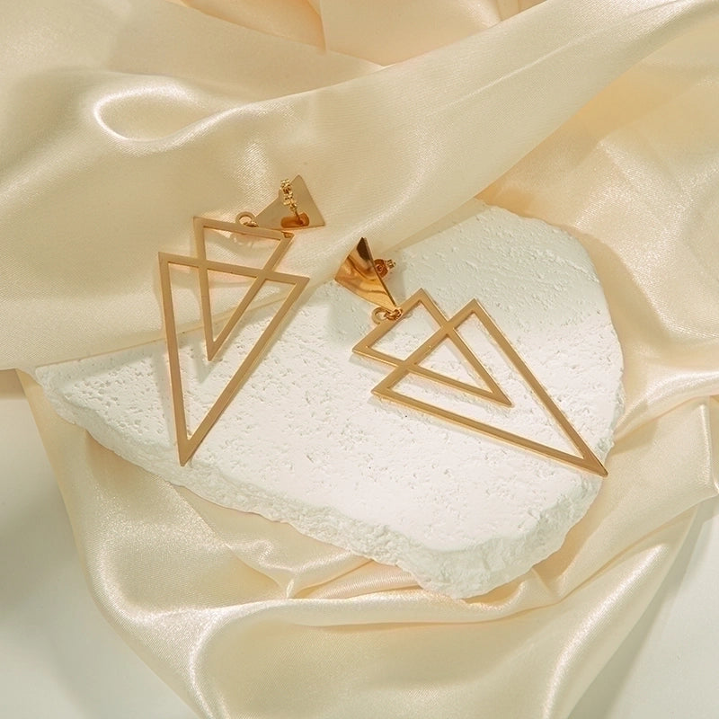 1 Pair Exaggerated Streetwear Triangle Plating 304 Stainless Steel 14K Gold Plated Drop Earrings3