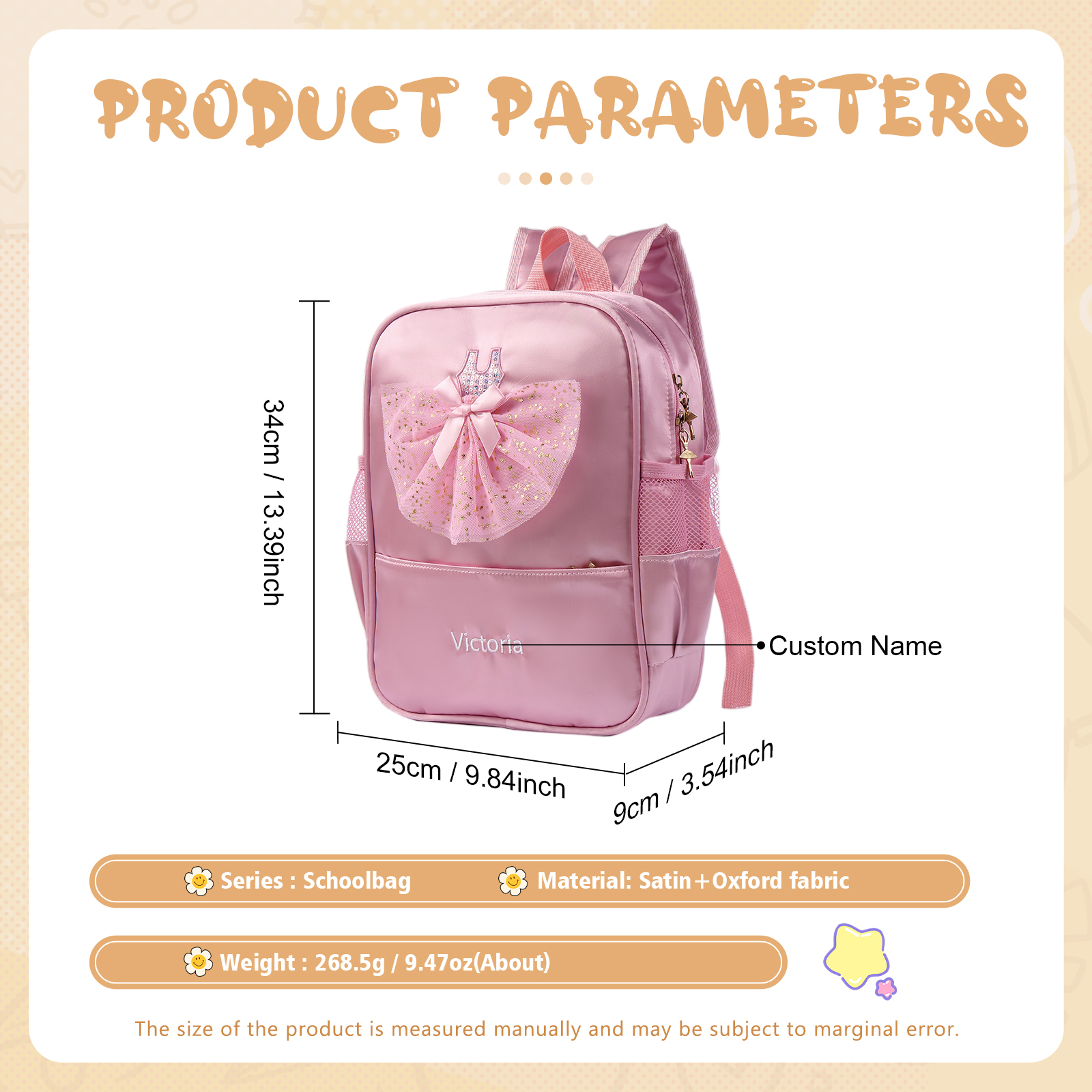 Personalised Princess Dress Style Schoolbag Custom Name Backpack Back To School Gift for Girls-Jessemade AU