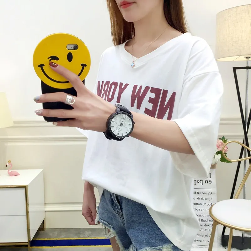 Brownm Brownm Top Female 2024 Summer Korean Version Loose Ins Hong Kong Wind White Short-Sleeved Big T-Shirt Web Celebrity Half Sleeve Student