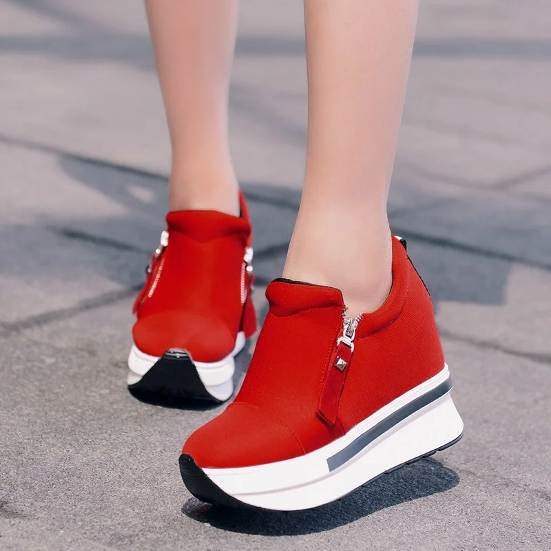 NEW Hidden Heel Women Casual Platform Shoes Woman Sneakers 2020 Canvas Slip on Shoes for Women Height Increasing Wedges Shoes W4