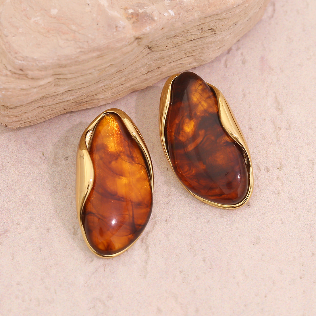 Maillard Coffee Color Geometric Earrings Retro Niche Earrings Simple Earrings For Women E600